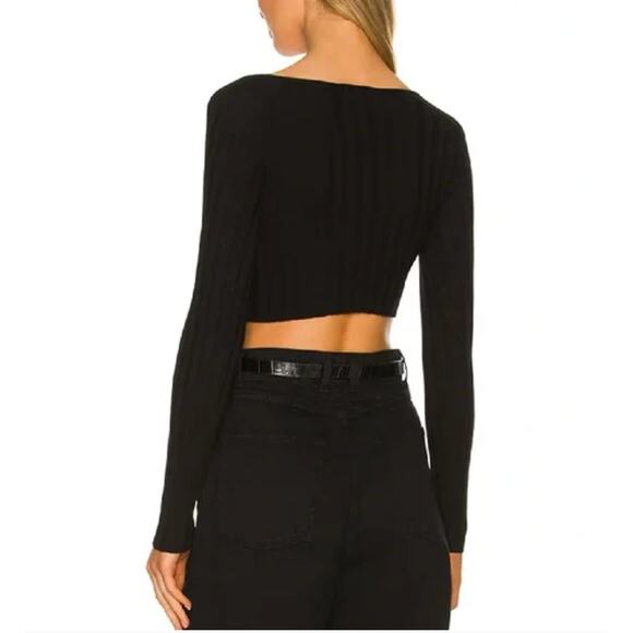 superdown black ribbed knot front cropped sweater - Picture 3 of 4